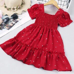 Girl Dalmatian Print Ruffle Hem Shirred Dress 5/6